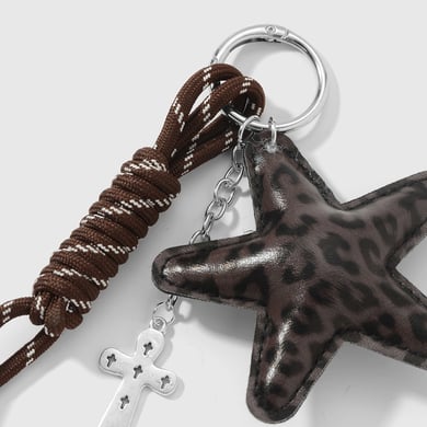 1 Piece Retro Leopard Print Leather Star Bag Charm h5 Picture4