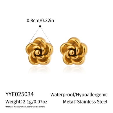1 Pair Simple Series Flower Stainless Steel Gold Color Women's Stud Earrings h5 