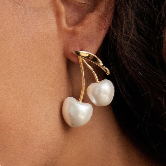 1 paar glamoureuze kersenkleurige oorbellen van roestvrij staal en goudkleur voor dames 2