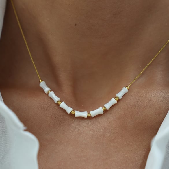 1 pezzo di collana a catena con perline retrò in acciaio inossidabile color oro da donna