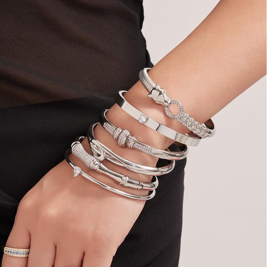1 Piece Designable Irregular Shape Twist Stainless Steel Gold Color Zircon Women's Bangles Picture6