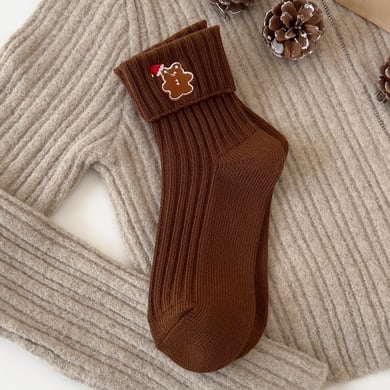 1 paire de chaussettes mi-mollet mignonnes de Noël pour femmes h5 