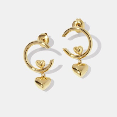 1 Pair Simple Heart Circle Stainless Steel  Gold Color  Women's Drop Earrings h5 