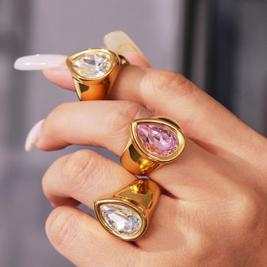 1 Piece Romantic Droplet Stainless Steel Gold Color Zircon Women's Gemstone Rings h5 Picture4