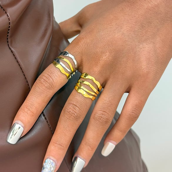1 Stück einfache unregelmäßige Form Edelstahl Gold Farbe Damen Statement Ringe