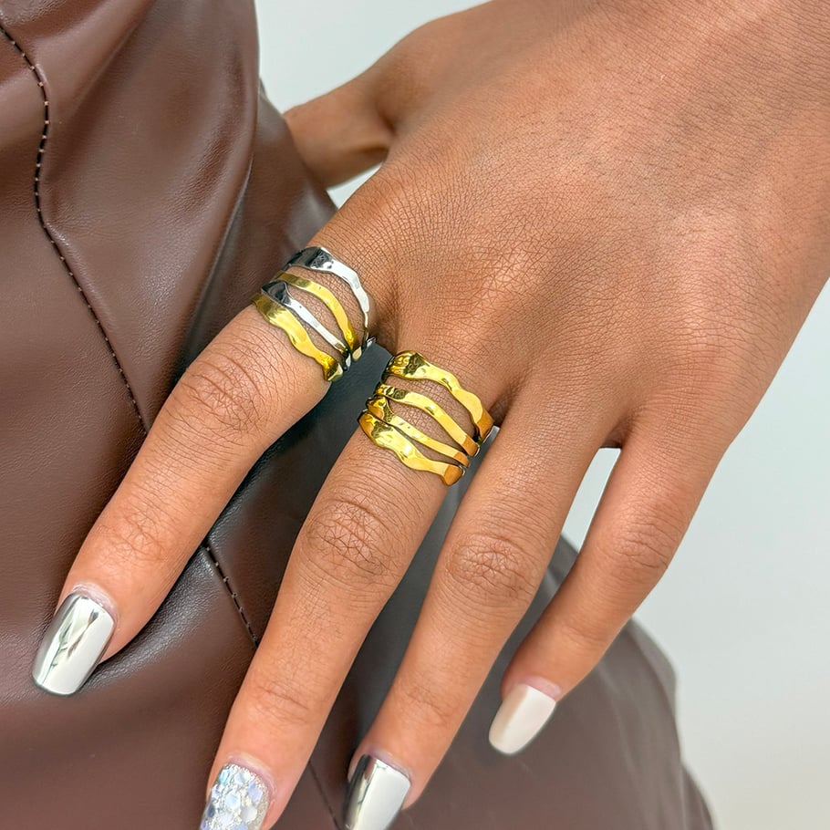 1 Stück einfache unregelmäßige Form Edelstahl Gold Farbe Damen Statement Ringe Bild2