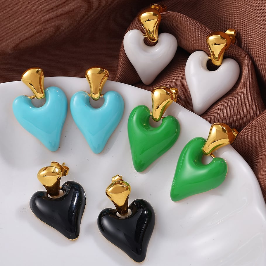 1 Pair Enamel Heart Stainless Steel Drop Earrings Picture4