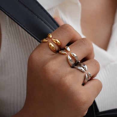 1 pezzo semplice anello da donna in acciaio inossidabile color oro dalla forma irregolare h5 Immagine5