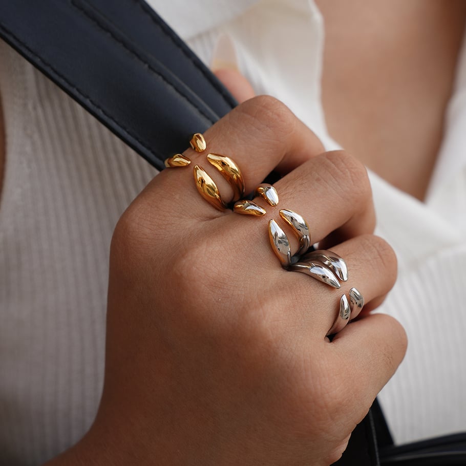 1 pezzo semplice anello da donna in acciaio inossidabile color oro dalla forma irregolare Immagine5