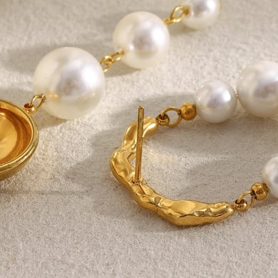 1 Pair Classic Annular Beads Circle Stainless Steel Gold Color Women's Dangle Earrings h5 Picture3