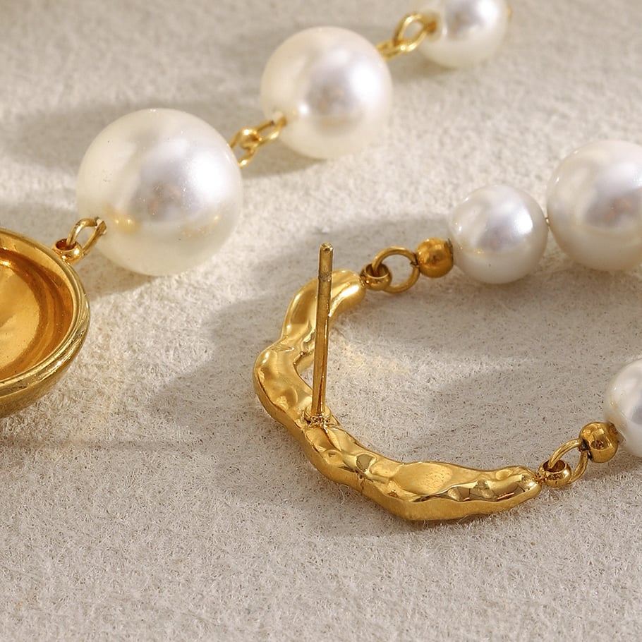 1 Pair Classic Annular Beads Circle Stainless Steel Gold Color Women's Dangle Earrings Picture3