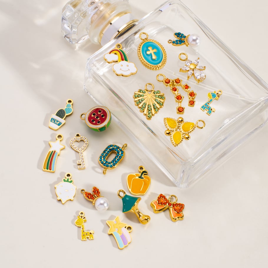 1 Piece DIY Romantic Heart Animal Fruit Stainless Steel Gold Color Women's Pendants h5Picture4