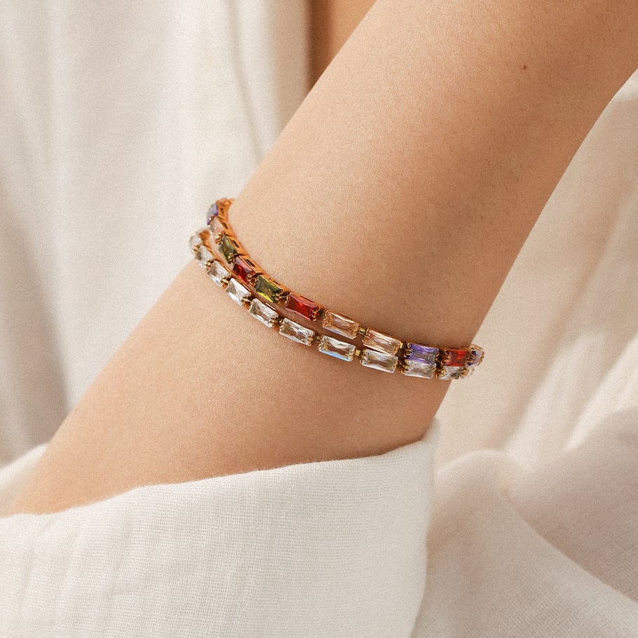 1 Stück Luxus Rechteck Edelstahl Zirkon Damen Kettenarmbänder Bild4