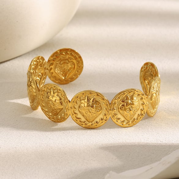 Bracelet manchette pour femme en acier inoxydable couleur or avec motif fraise, 1 pièce