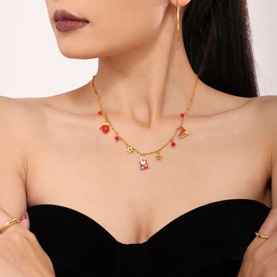 Lussuosi set di gioielli da donna in acciaio inossidabile color oro, regalo di Natale Immagine4