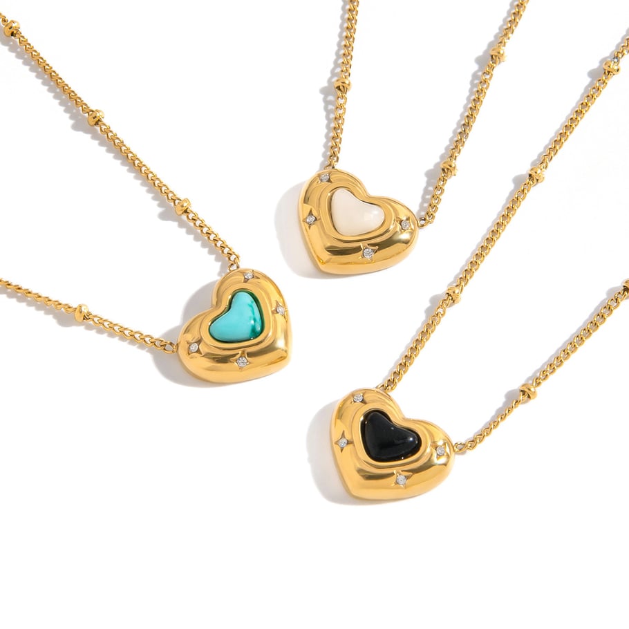 1 Piece Exquisite Heart Stainless Steel Gold Color Natural Stone Women's Pendant Necklaces Picture7