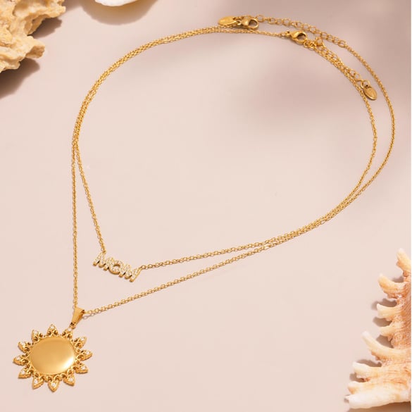 1 Piece Classic Sun Stainless Steel Gold Color Women's Pendant Necklaces 2