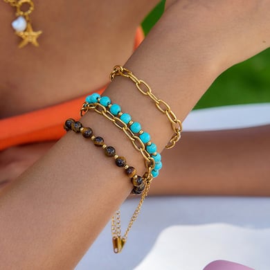 1 Piece Double-layer Natural Stone Beads Stainless Steel Women's Bracelets Sets h5 Picture2