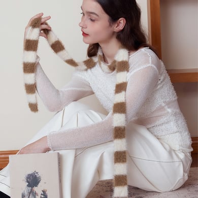 1 Piece Stylish Lathy Strip Nylon Women's Winter Scarves h5 Picture3