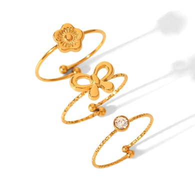 Meerlaagse Simple Series Dagelijkse Bloem Roestvrijstalen Zirkonia Dames Statement Ringen h5 Afbeelding6