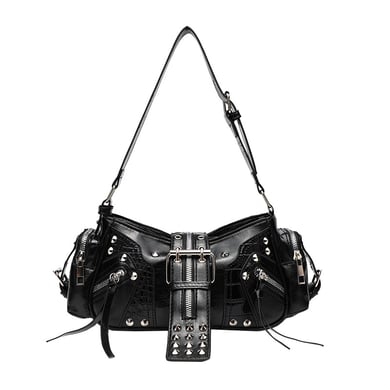 Bolso de hombro de PU con remaches punk de lujo para mujer, 1 pieza h5 Imagen5