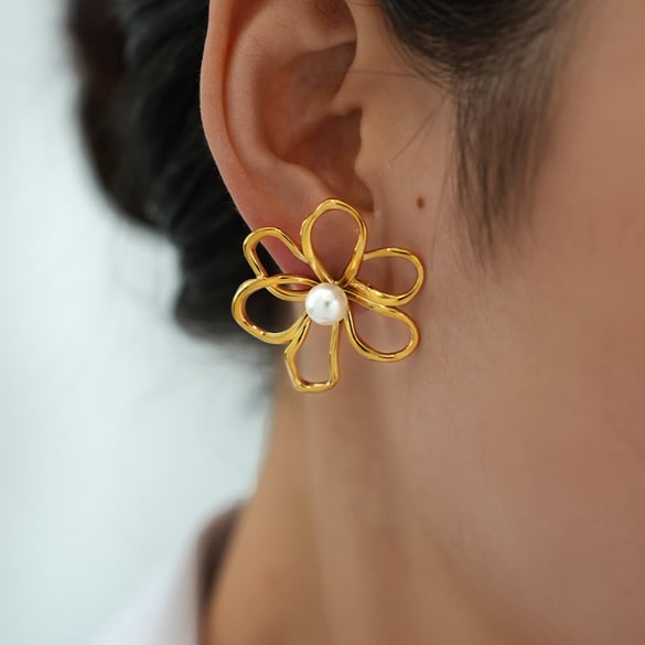 1 paar retro bloemen oorbellen van roestvrij staal in goudkleur voor dames 2