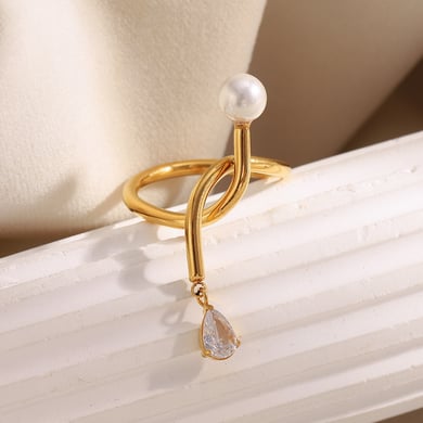 1 Stück Twist Edelstahl Gold Farbe Zirkon Damen Edelstein Ringe h5 Bild6
