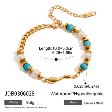 1 Piece Retro Calaite Beads Chain Stainless Steel Gold Color Women's Beaded Bracelets h5 Picture2