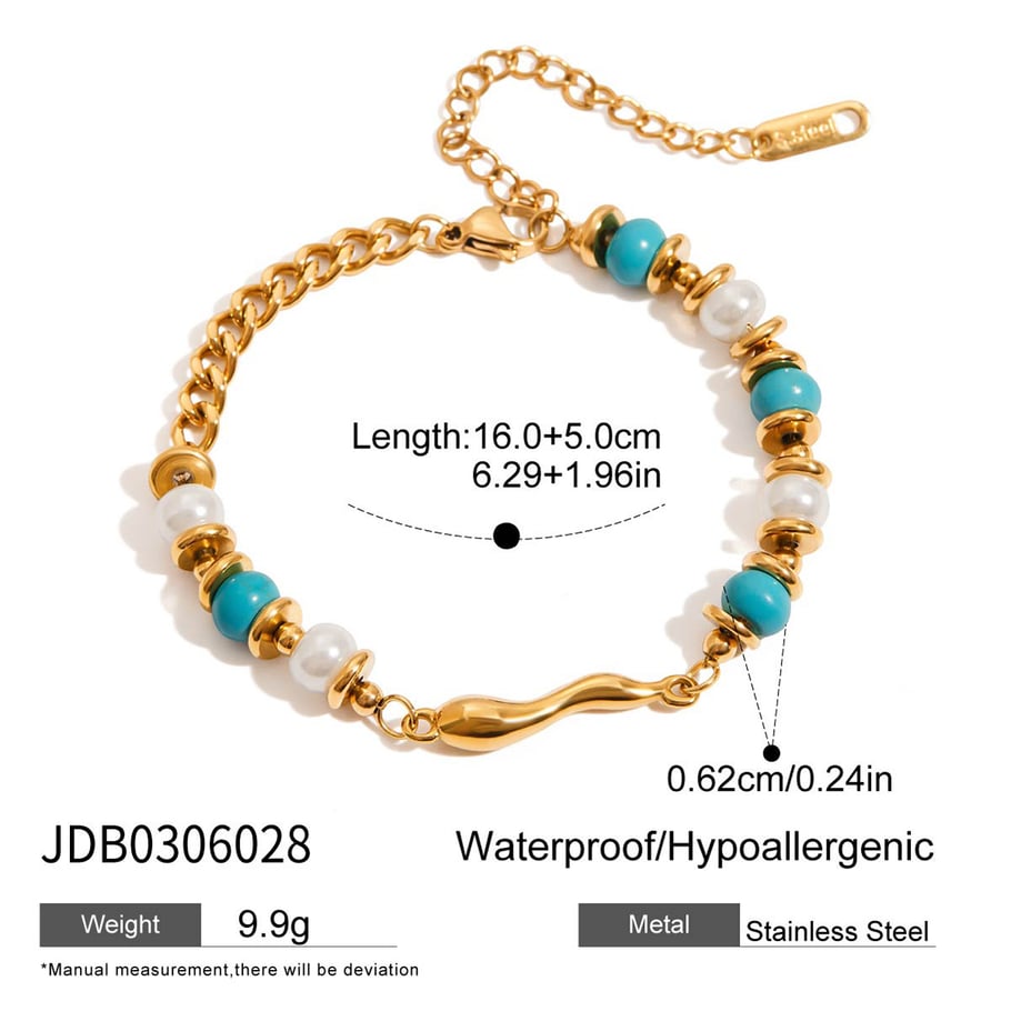 1 Piece Retro Calaite Beads Chain Stainless Steel Gold Color Women's Beaded Bracelets Picture2