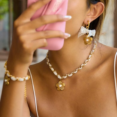 Romantic Flower Lace Stainless Steel Gold Color Women's Jewelry Sets h5 Picture4