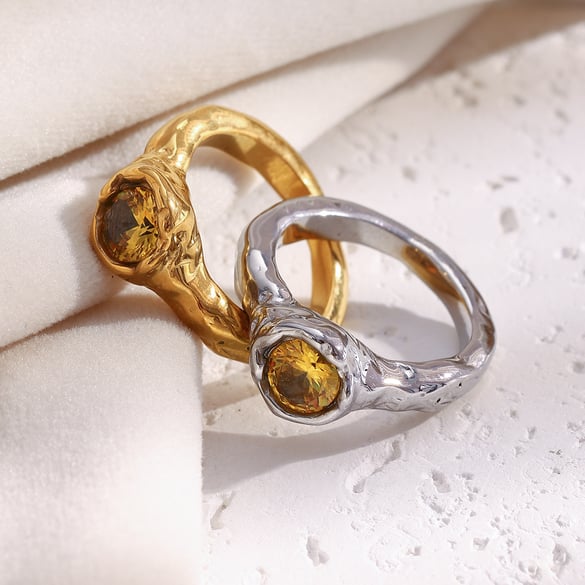 1 Piece Delicate Stainless Steel Gold Color Women's Gemstone Rings