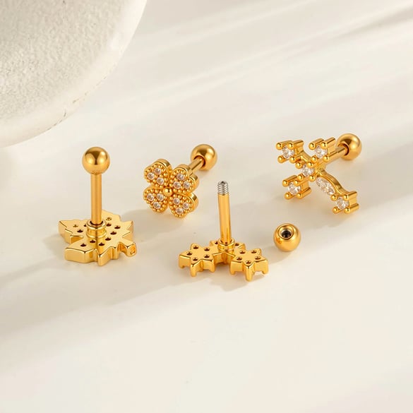 1 Piece Cross Copper Gold Color Zircon Piercing Earring