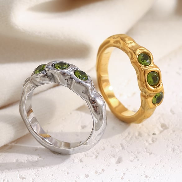 1 Piece Elegant Stainless Steel Gold Color Zircon Women's Gemstone Rings 2