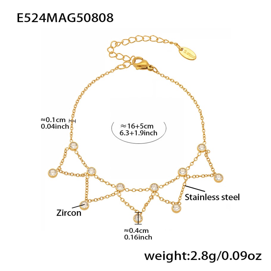1 Piece Classic Letter Stainless Steel Gold Color Zircon Women's Charm Bracelets 