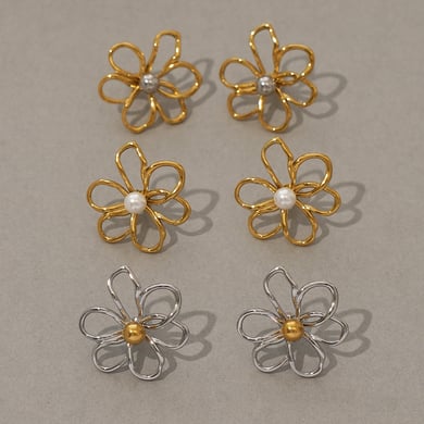 1 paar eenvoudige oorbellen van roestvrij staal met natuurlijke bloemen en gouden details voor dames h5 Afbeelding5