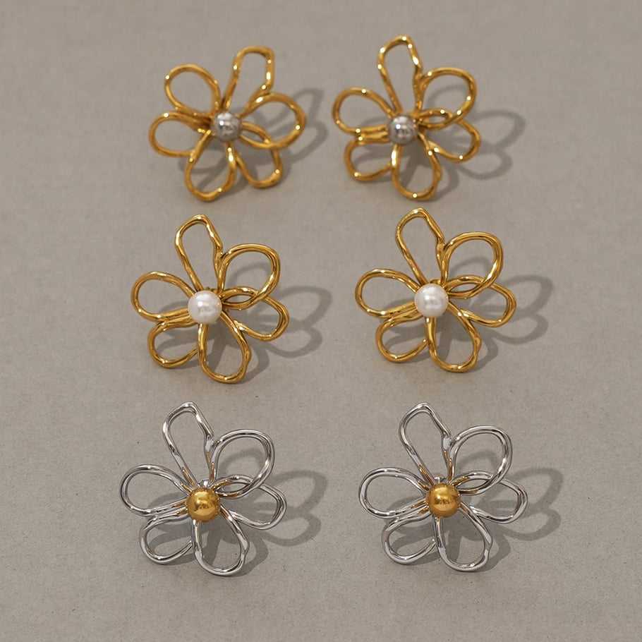 1 paar eenvoudige oorbellen van roestvrij staal met natuurlijke bloemen en gouden details voor dames Afbeelding5