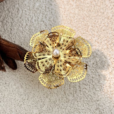 1 Piece Romantic Series Elegant Flower Stainless Steel  Gold Color Statement Ring h5 