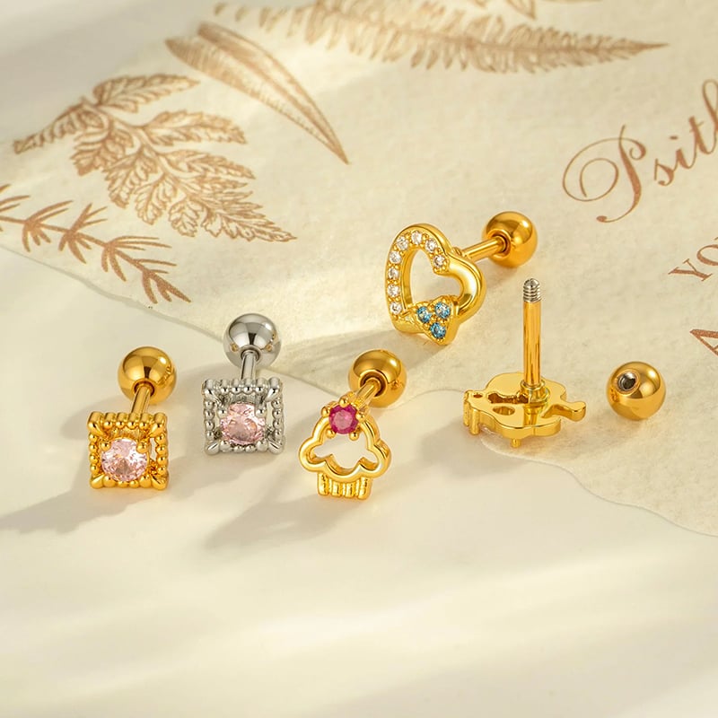 1 stuk hart koper goud kleur zirkoon piercing oorbel Afbeelding3