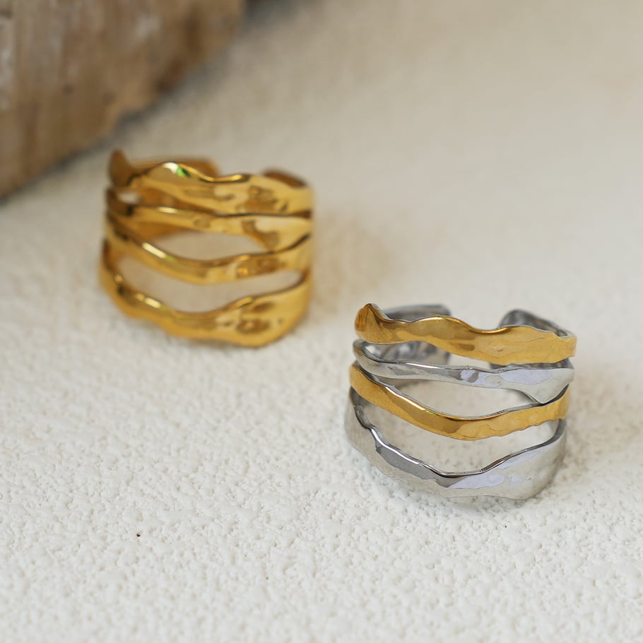 1 Stück einfache unregelmäßige Form Edelstahl Gold Farbe Damen Statement Ringe Bild4