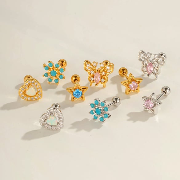 1 PieceHeart Butterfly Copper Gold Color Zircon Piercing Earring 2