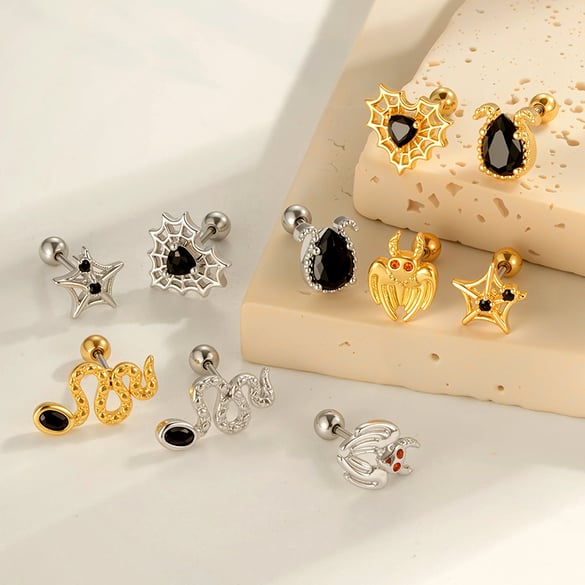 1 Piece Animal Copper Gold Color Zircon Piercing Earring 2