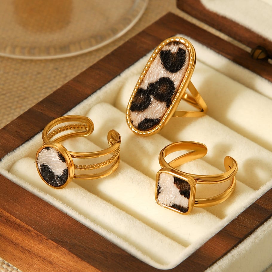 1 stuk Designer luipaardprint roestvrijstalen statement ringen voor dames Afbeelding4