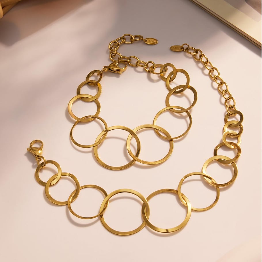 Casual Circle Stainless Steel Gold Color Women's Jewelry Sets Picture5