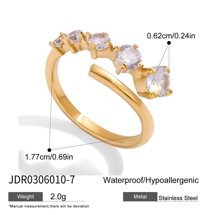 1 Piece Delicate Lines Stainless Steel Gold Color Zircon Women's Gemstone Rings Picture2