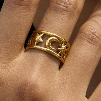 1 Stück schicke Statement-Ringe aus Edelstahl mit Sonne und Mond in Goldfarbe h5 Bild5