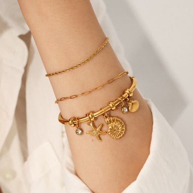 1 Piece Daily Turtle Stainless Steel   Gold Color  Zircon Women's Bangles h5 Picture5