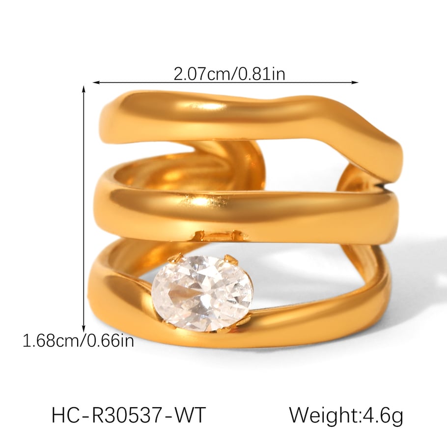 1 stuk luxe onregelmatig gevormde roestvrijstalen ringen met gouden zirkonia voor dames Afbeelding2