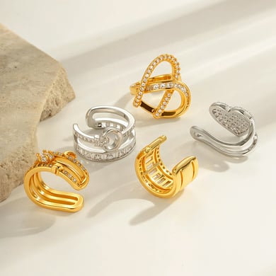 1 pieza de aretes de circonita de color cobre y dorado h5 Imagen3