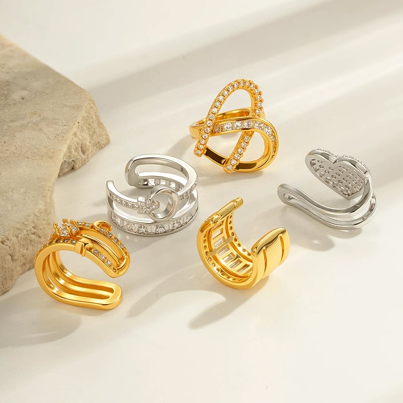 1 pieza de aretes de circonita de color cobre y dorado Imagen3