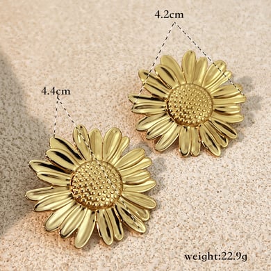 1 Pair Sweet Flower Stainless Steel Gold Color Stud Earrings h5 